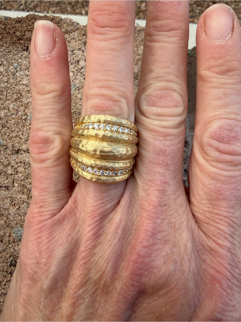 RL Wide Gold Vermeil Sterling Silver Statement Ring - CZ Pavé, Sz 9 Signed
